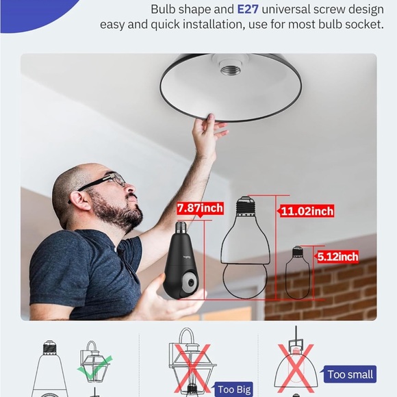 Light Bulb Security Camera 5G & 2.4GHz WiFi, 360° Wireless Outdoor/Indoor - Picture 3 of 6